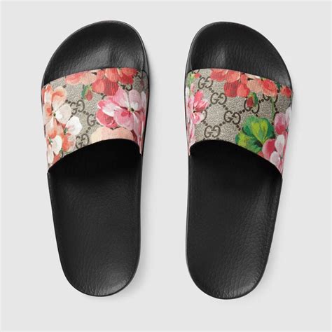 claquettes gucci|Gucci floral slides outfit.